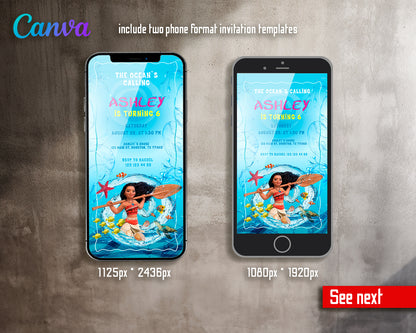 Moana Princess customizable invite template girl | instant download | Share or Print | IE096