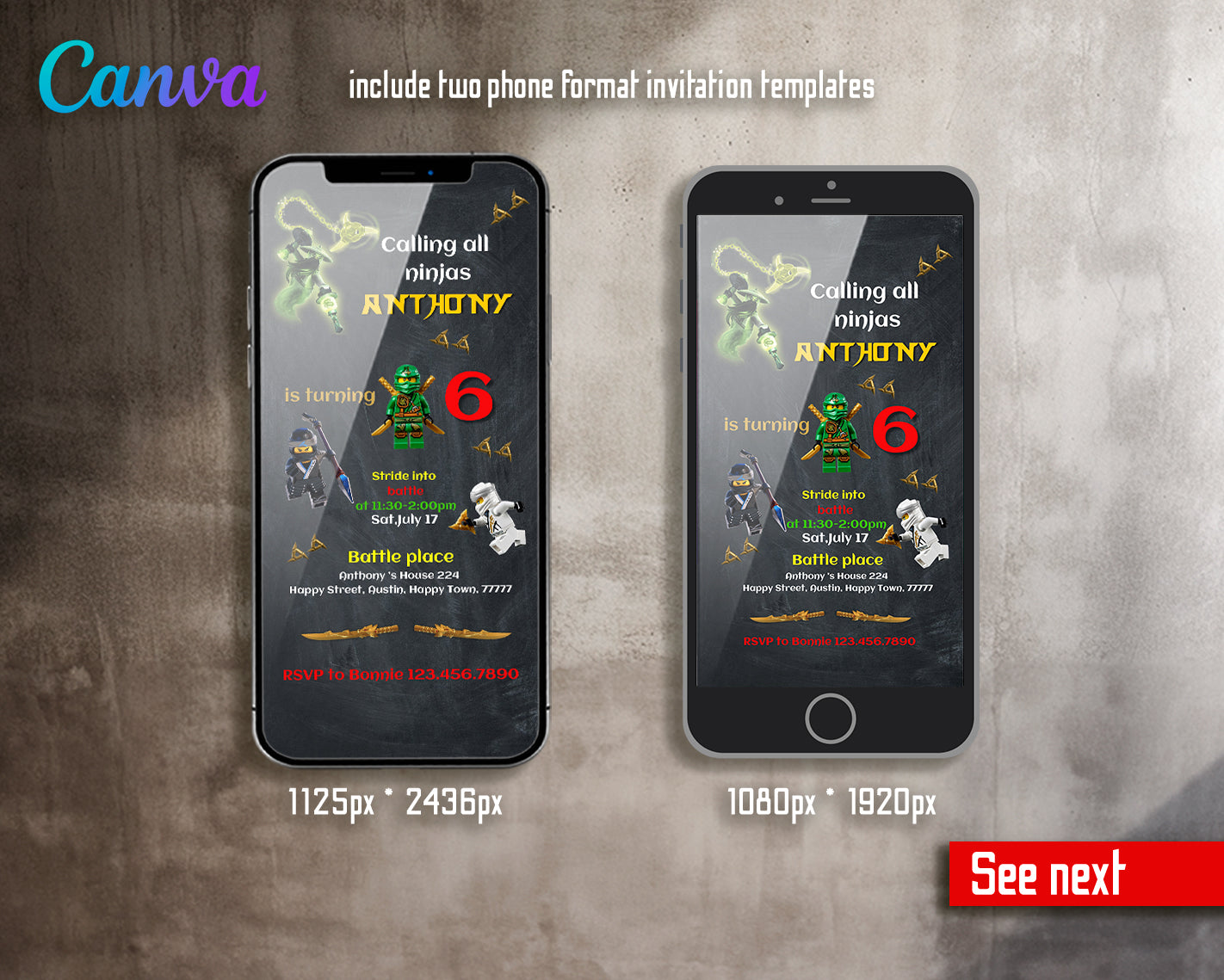 Ninjago customizable invite template boy | instant download | Share or Print | XD684