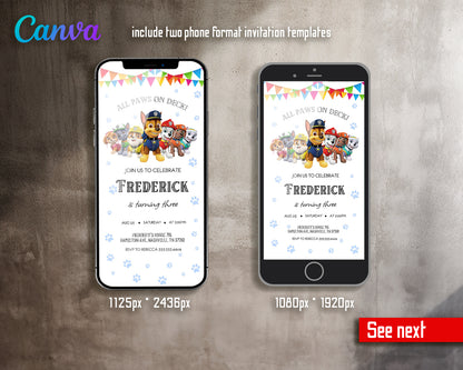 Paw Patrol customizable invite template | instant download | Share or Print | PT142