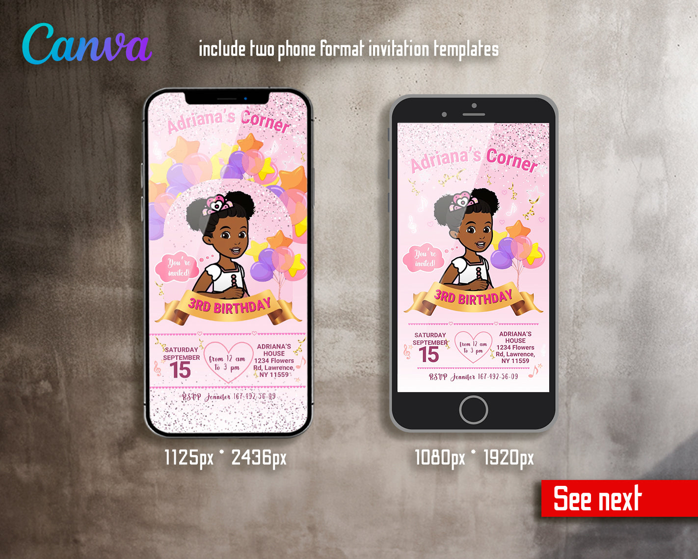 Gracie's Corner customizable invite template girl | instant download | Share or Print | FH815