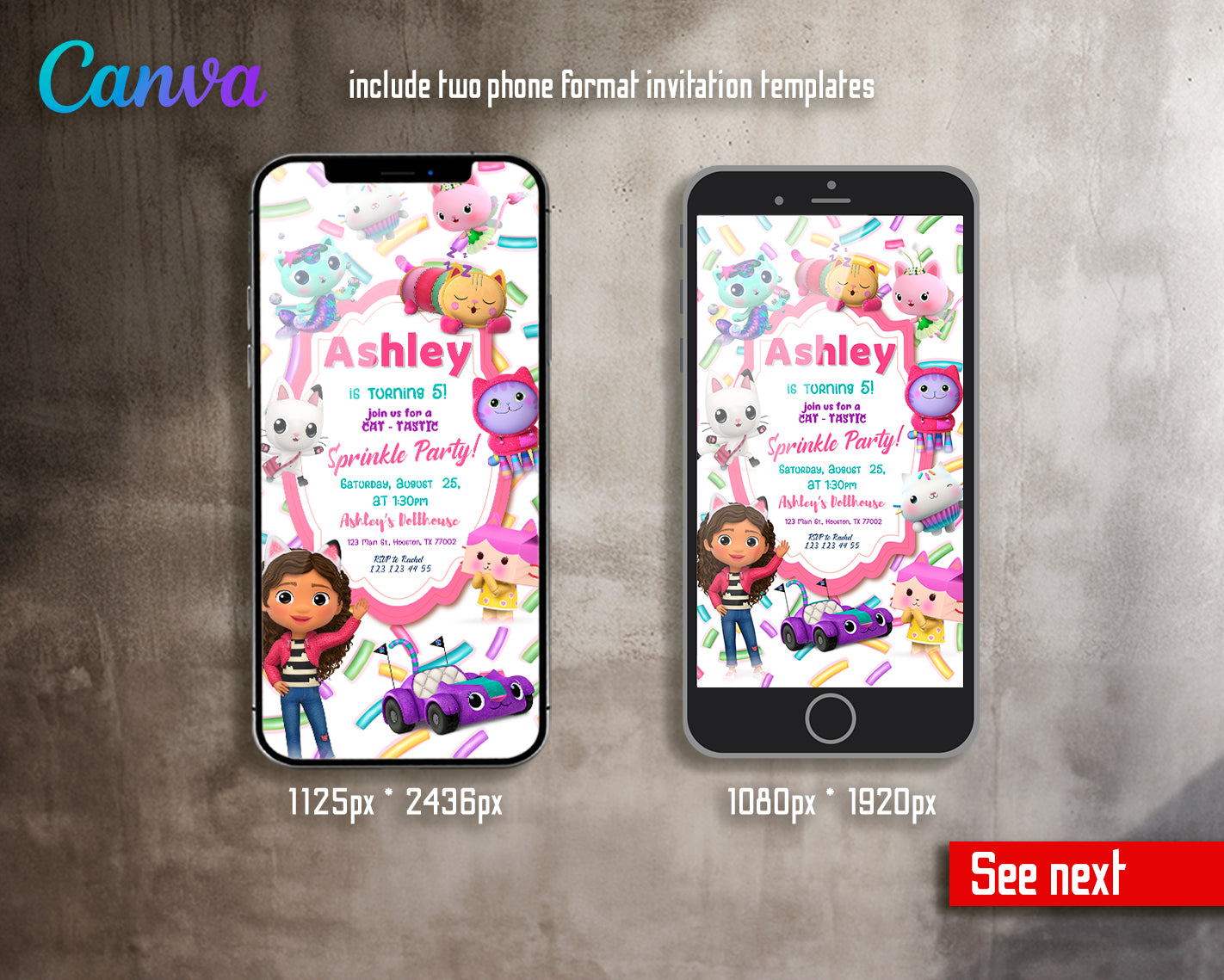 Gabby's Dollhouse customizable invite template girl | instant download | Share or Print | HY676