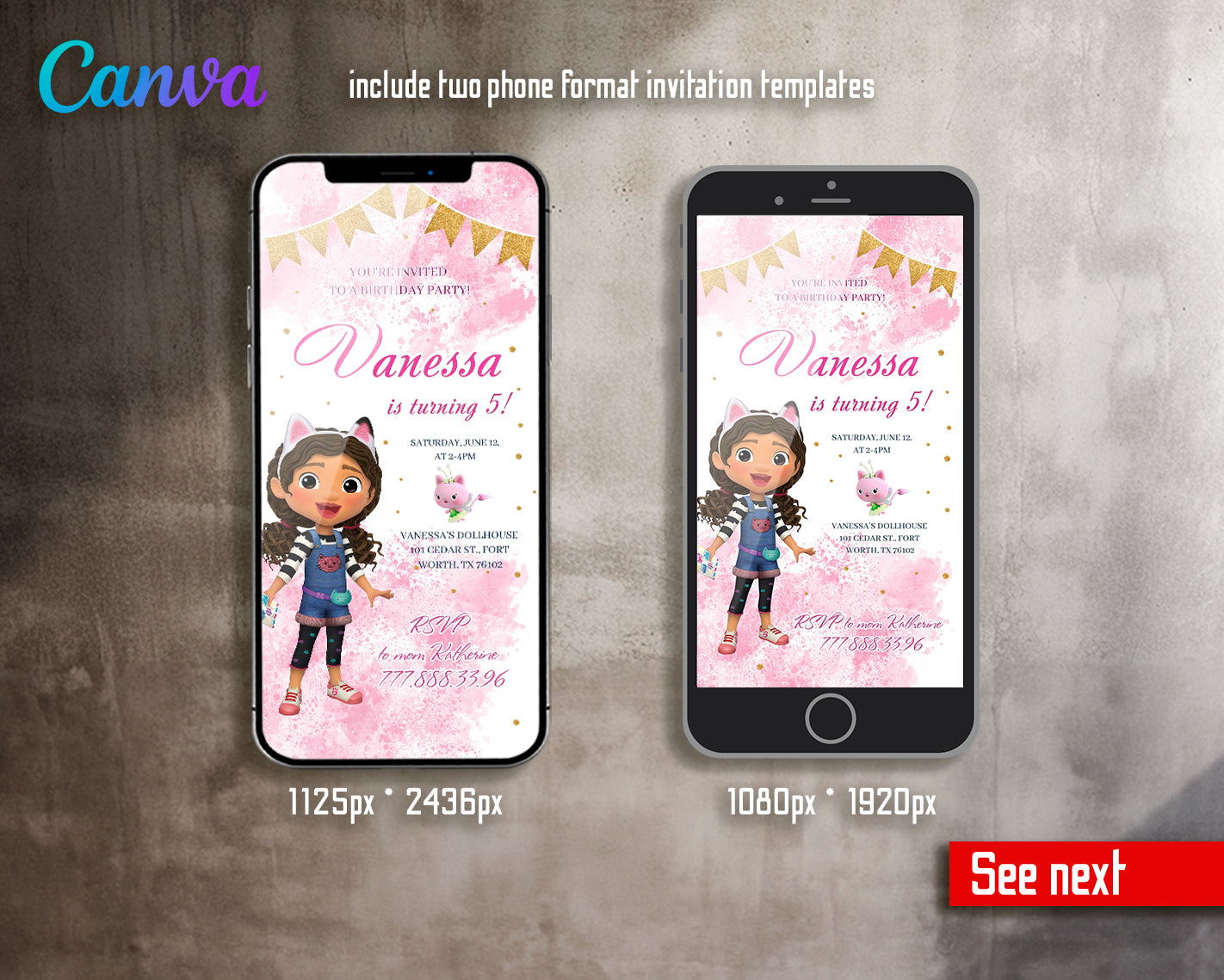 Gabby's Dollhouse customizable invite template girl | instant download | Share or Print | YG942