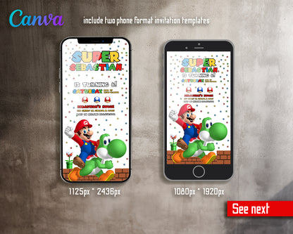 Super Mario Bros customizable invite template | instant download | Share or Print | UZ096