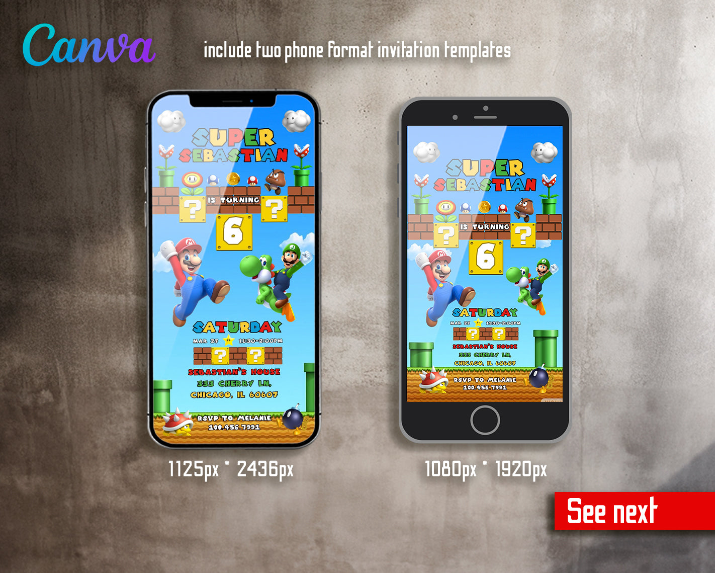 Super Mario Bros customizable invite template | instant download | Share or Print | IG136