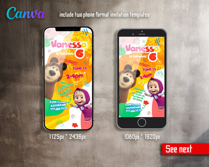 Masha and Bear customizable invite template girl | instant download | Share or Print | MW123