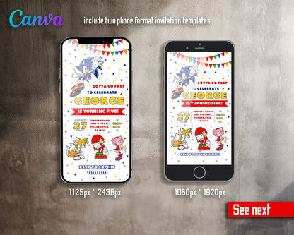 Sonic Hedgehog customizable invite template | instant download | Share or Print | JZ318