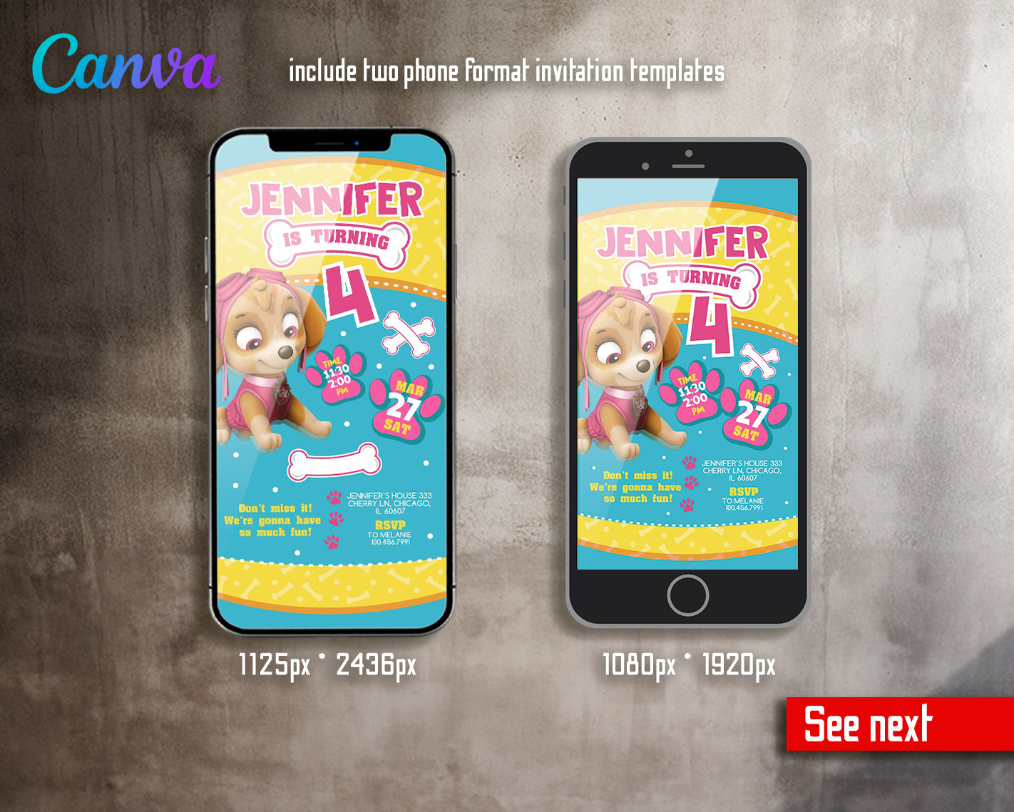 Paw Patrol customizable invite template girl | instant download | Share or Print | ER787