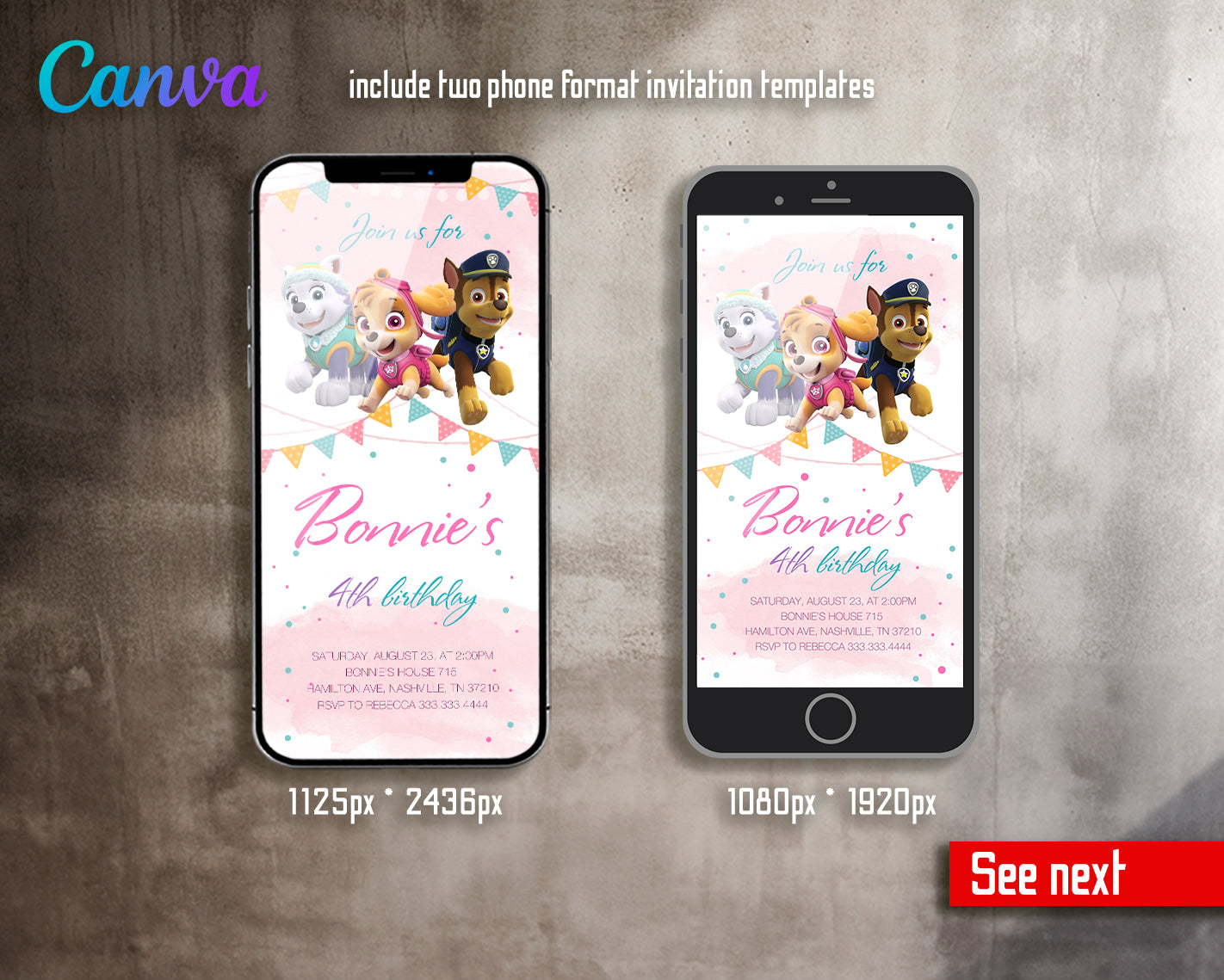 Paw Patrol customizable invite template girl | instant download | Share or Print | KO407