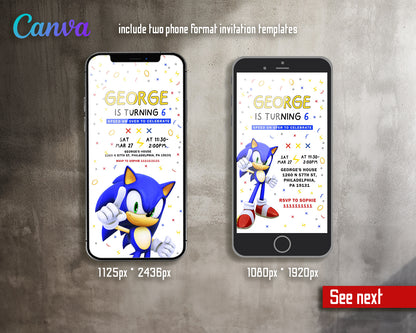 Sonic Hedgehog customizable invite template | instant download | Share or Print | CW686