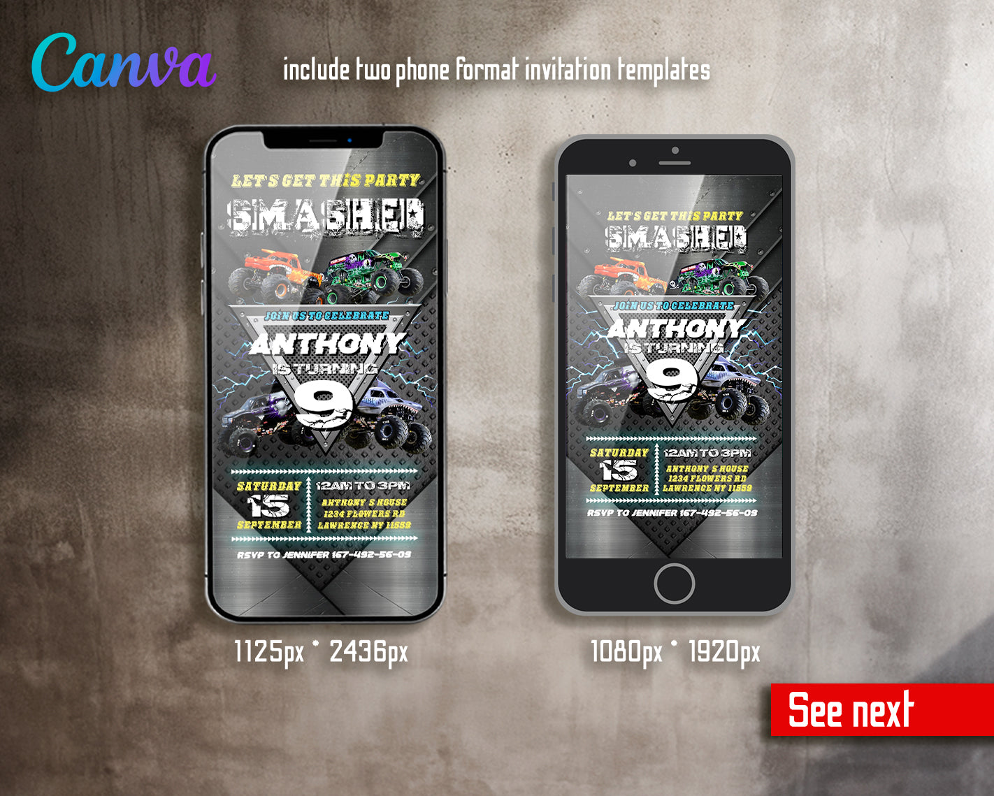 Monster Jam customizable invite template boy | instant download | Share or Print | OU112