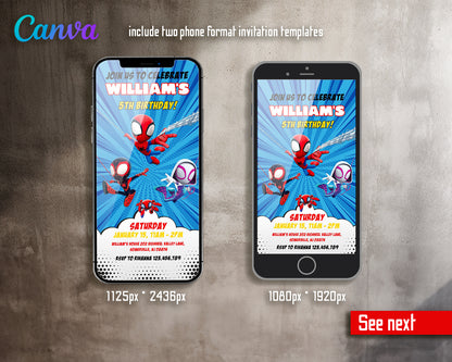 Spidey Friends, Spiderman customizable invite template boy | instant download | Share or Print | MI292