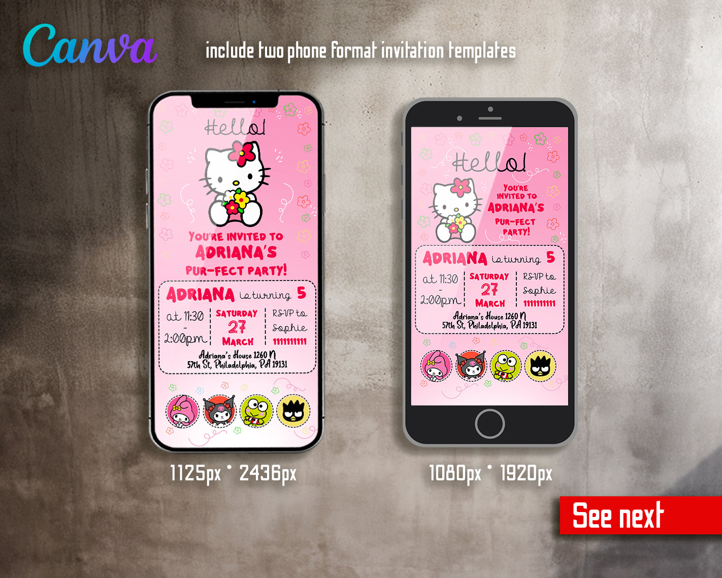 Hello Kitty customizable invite template girl | instant download | Share or Print | XQ289