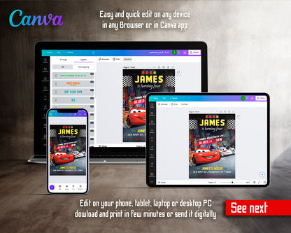 Cars Lighting McQueen customizable invite template | instant download | Share or Print | JZ046