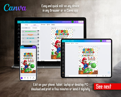 Super Mario Bros customizable invite template | instant download | Share or Print | UZ096