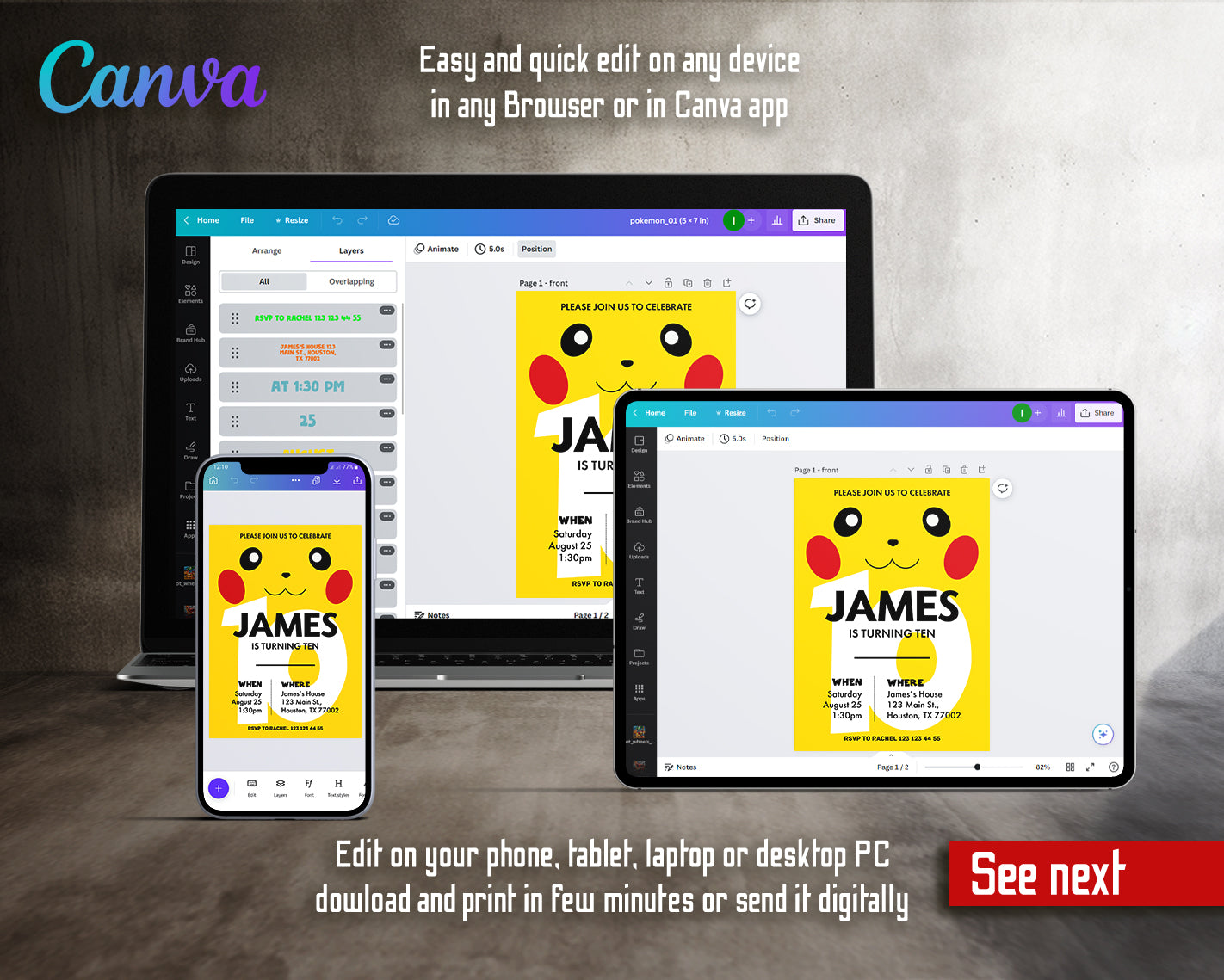 Pokemon customizable invite template | instant download | Share or Print | CQ869