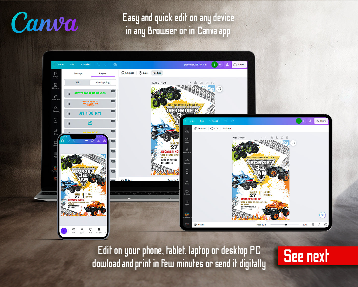 Monster Jam customizable invite template boy | instant download | Share ... Monster Jam customizable invite template boy | instant download | Share ...