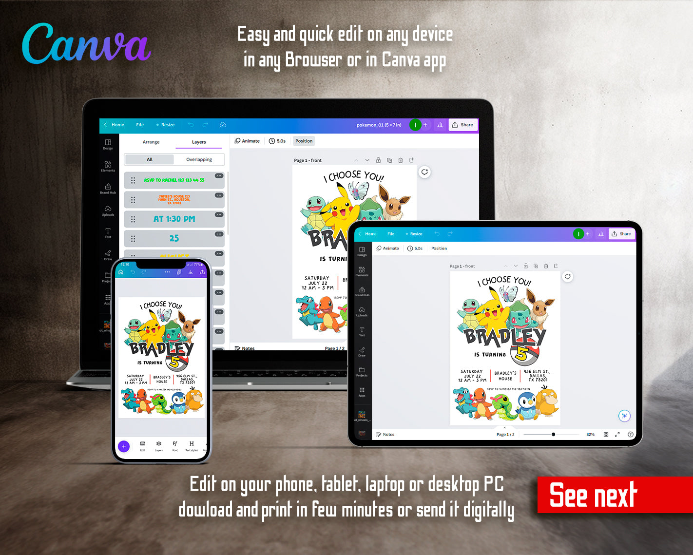 Pokemon customizable invite template | instant download | Share or Print | IZ958