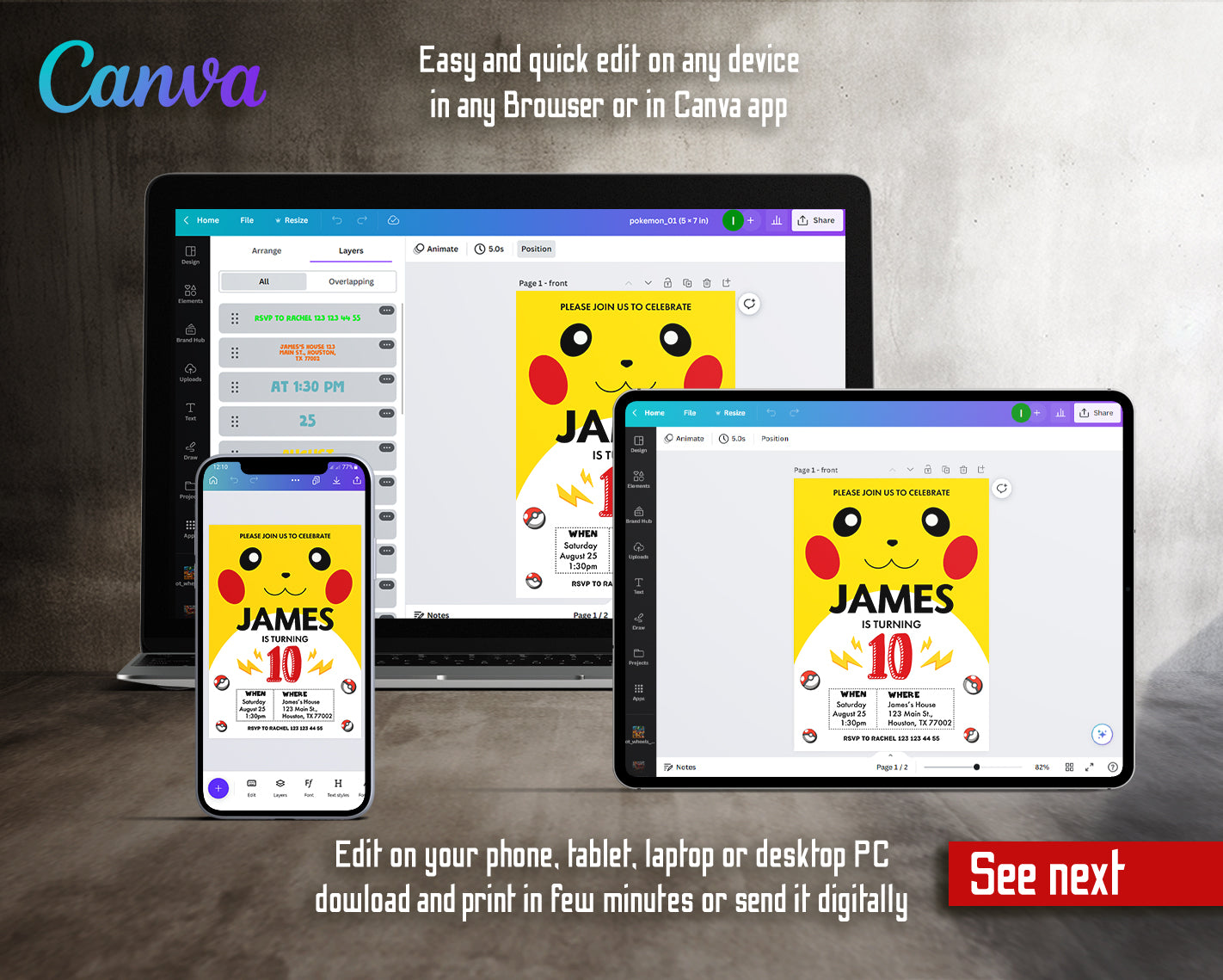 Pokemon customizable invite template | instant download | Share or Print | JB999