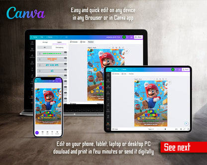 Super Mario Bros customizable invite template | instant download | Share or Print | PE891