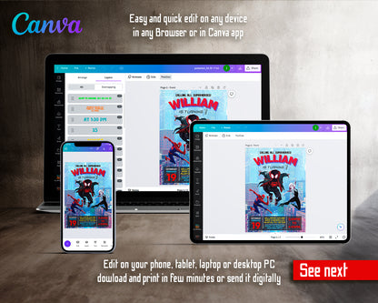 Spiderman Spider Verse customizable invite template | instant download | Share or Print | EE389