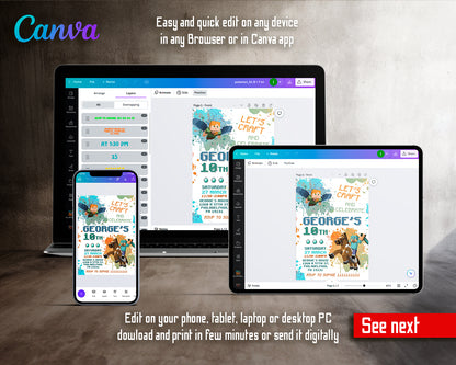 Minecraft customizable invite template | instant download | Share or Print | FY945