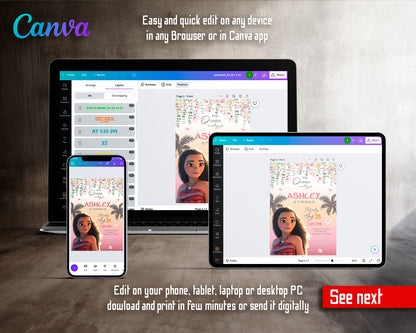 Moana Princess customizable invite template girl | instant download | Share or Print | IW514