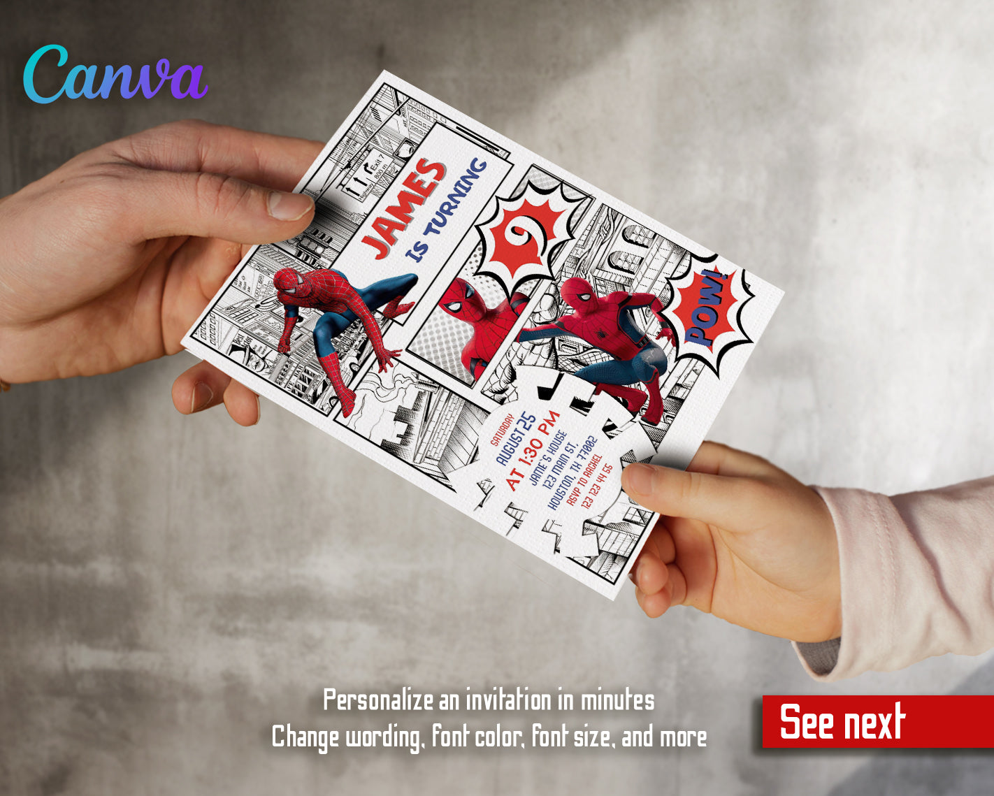 Spiderman customizable invite template | instant download | Share or Print | QH493