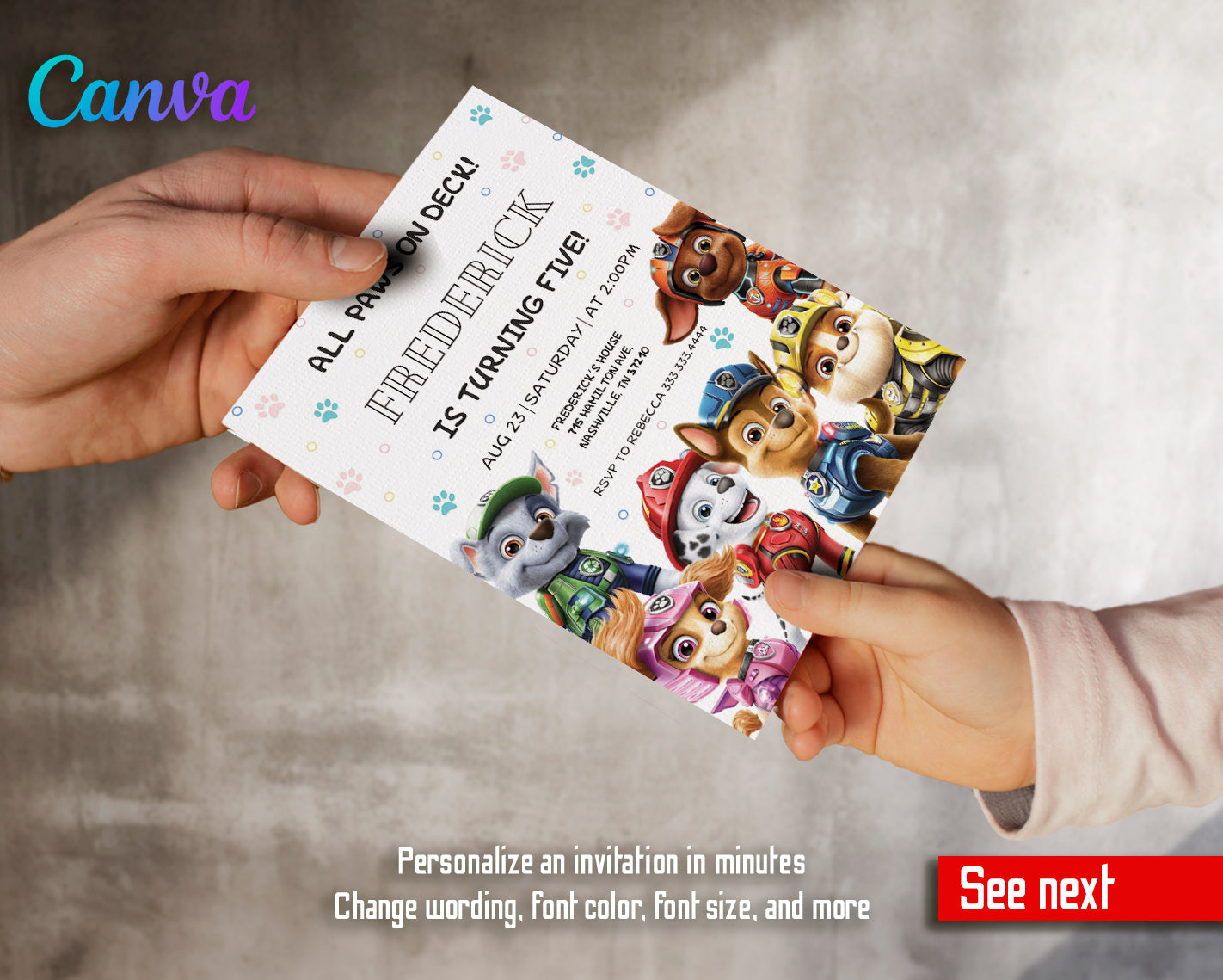 Paw Patrol customizable invite template | instant download | Share or Print | RP003