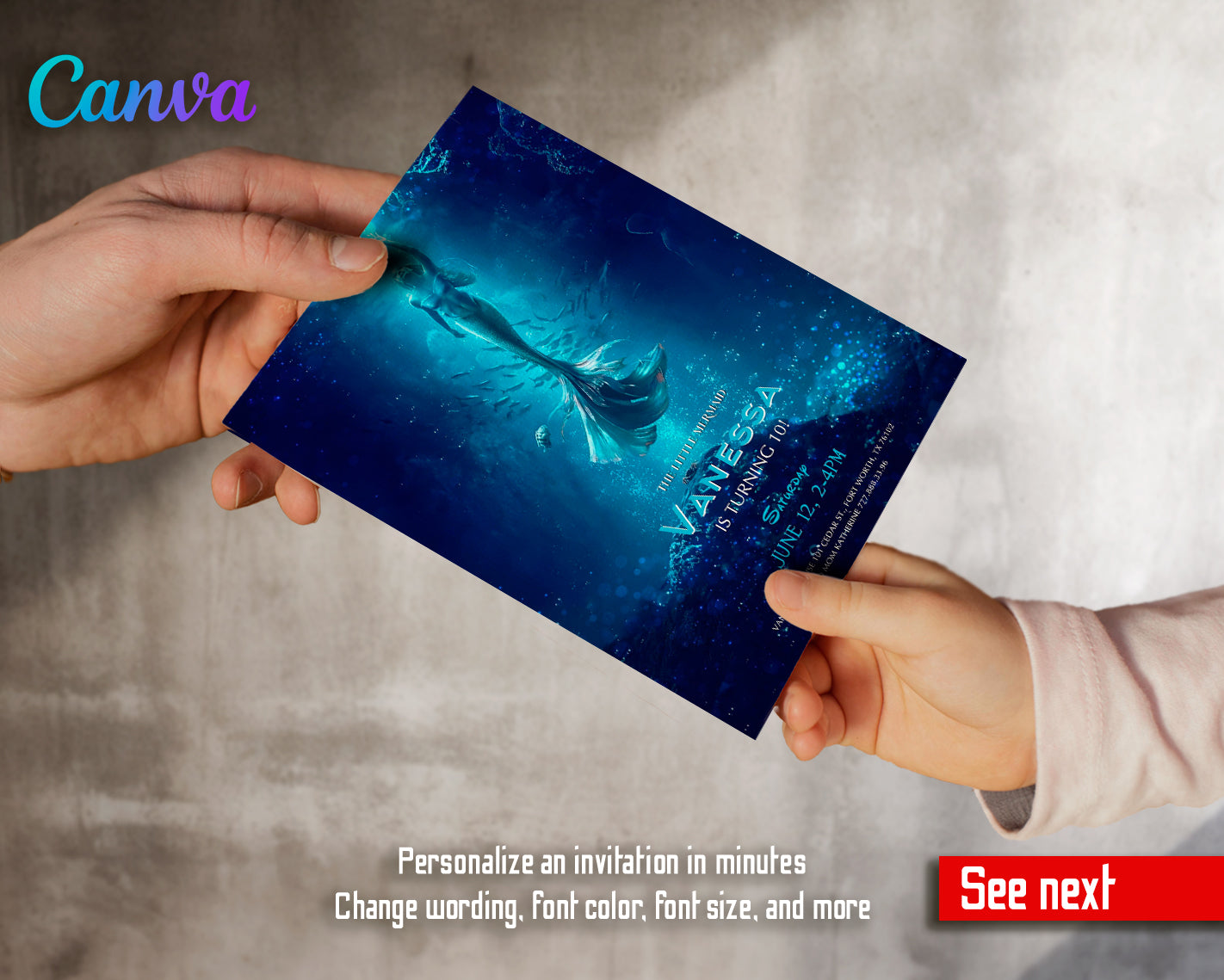 The Little Mermaid Ariel customizable invite template girl | instant download | Share or Print | GW376