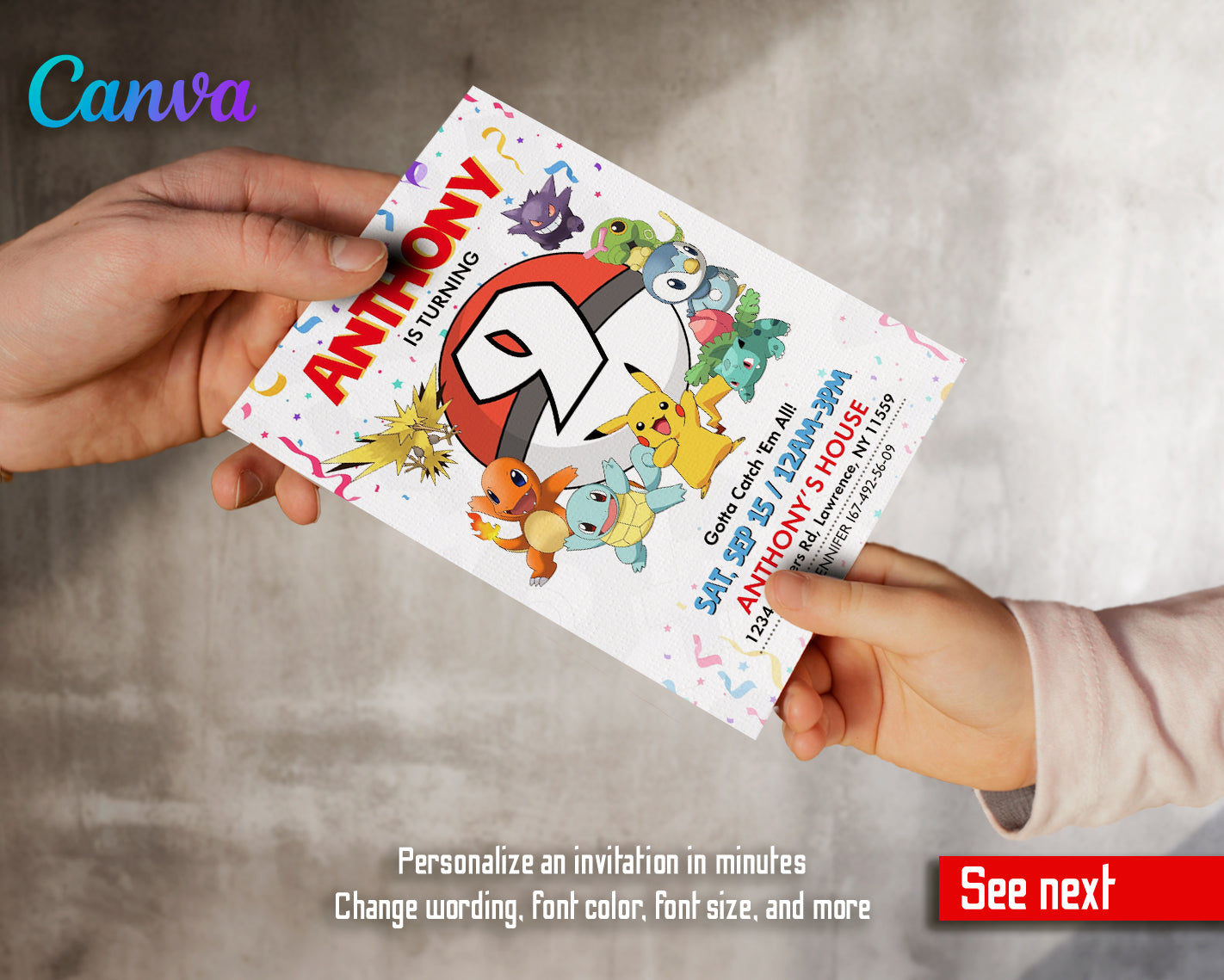 Pokemon customizable invite template | instant download | Share or Print | TQ207