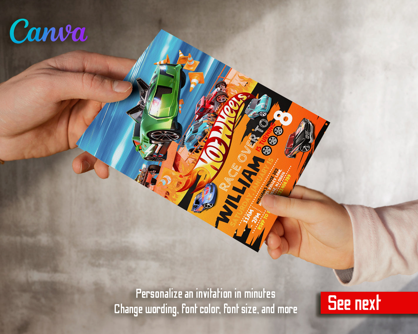 Hot Wheels customizable invite template boy | instant download | Share or Print | SA914