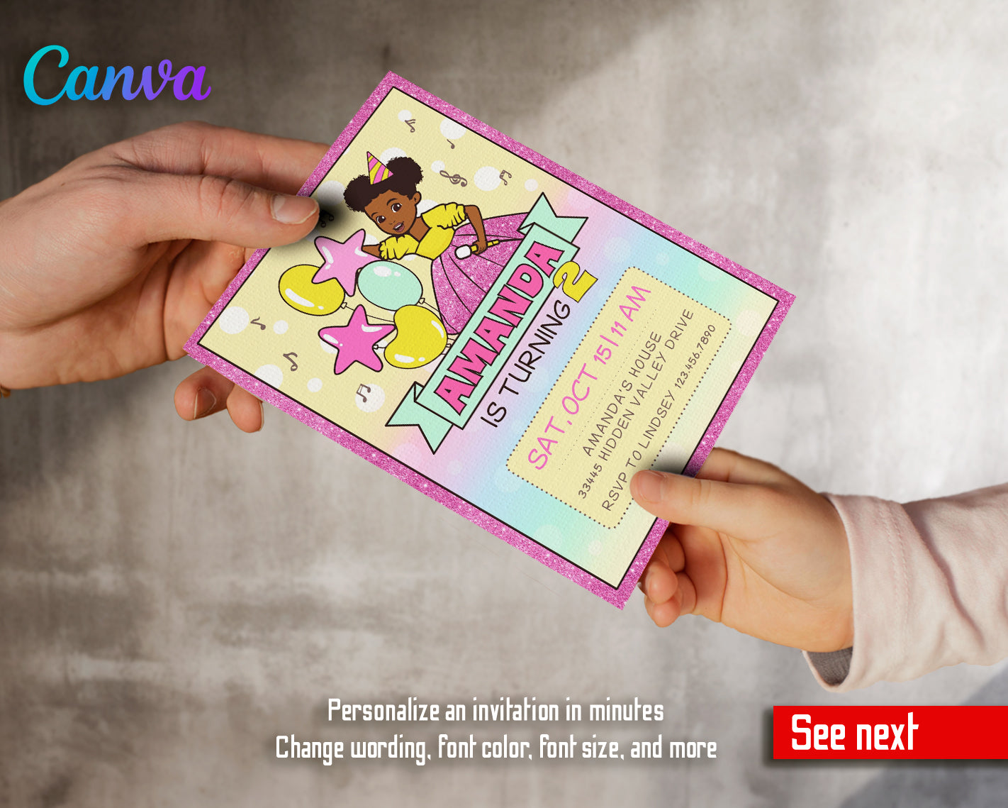 Gracie's Corner customizable invite template girl instant download