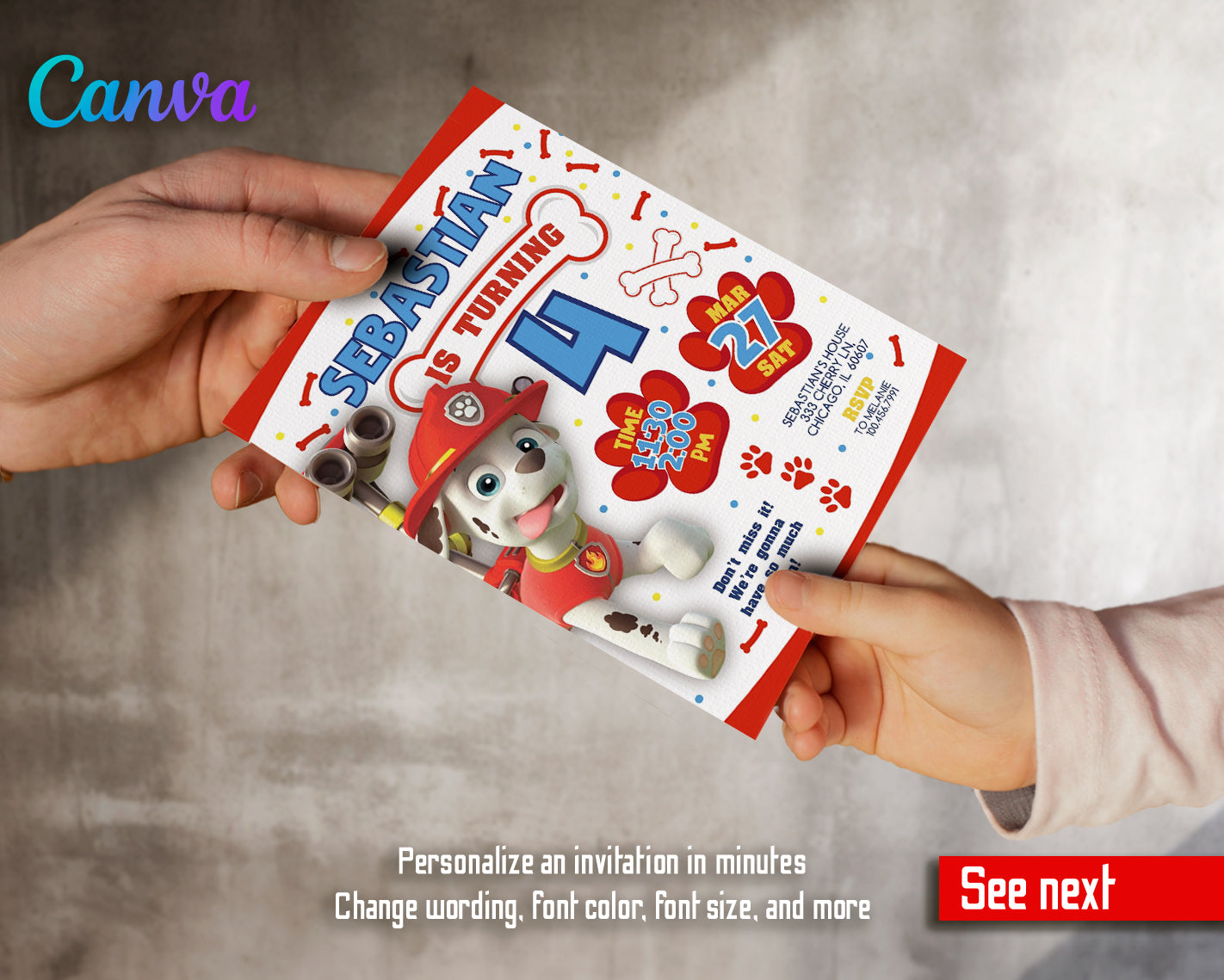 Paw Patrol customizable invite template | instant download | Share or Print | KN116