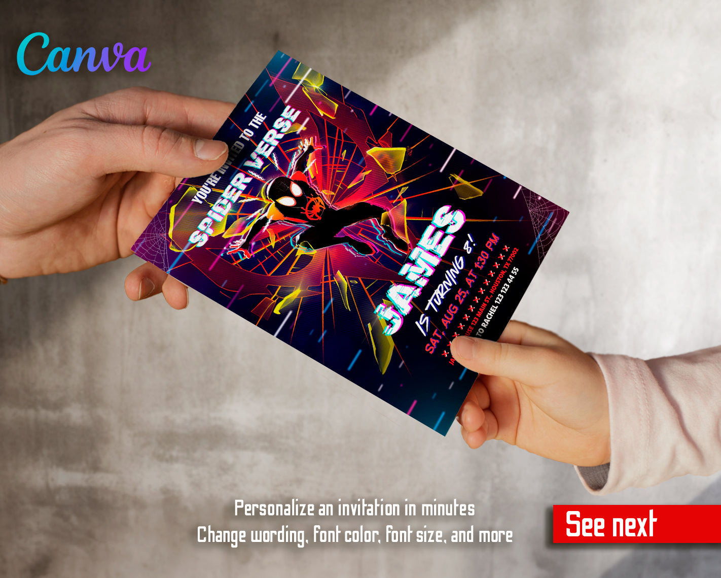 Spiderman Spider Verse customizable invite template | instant download | Share or Print | IM113