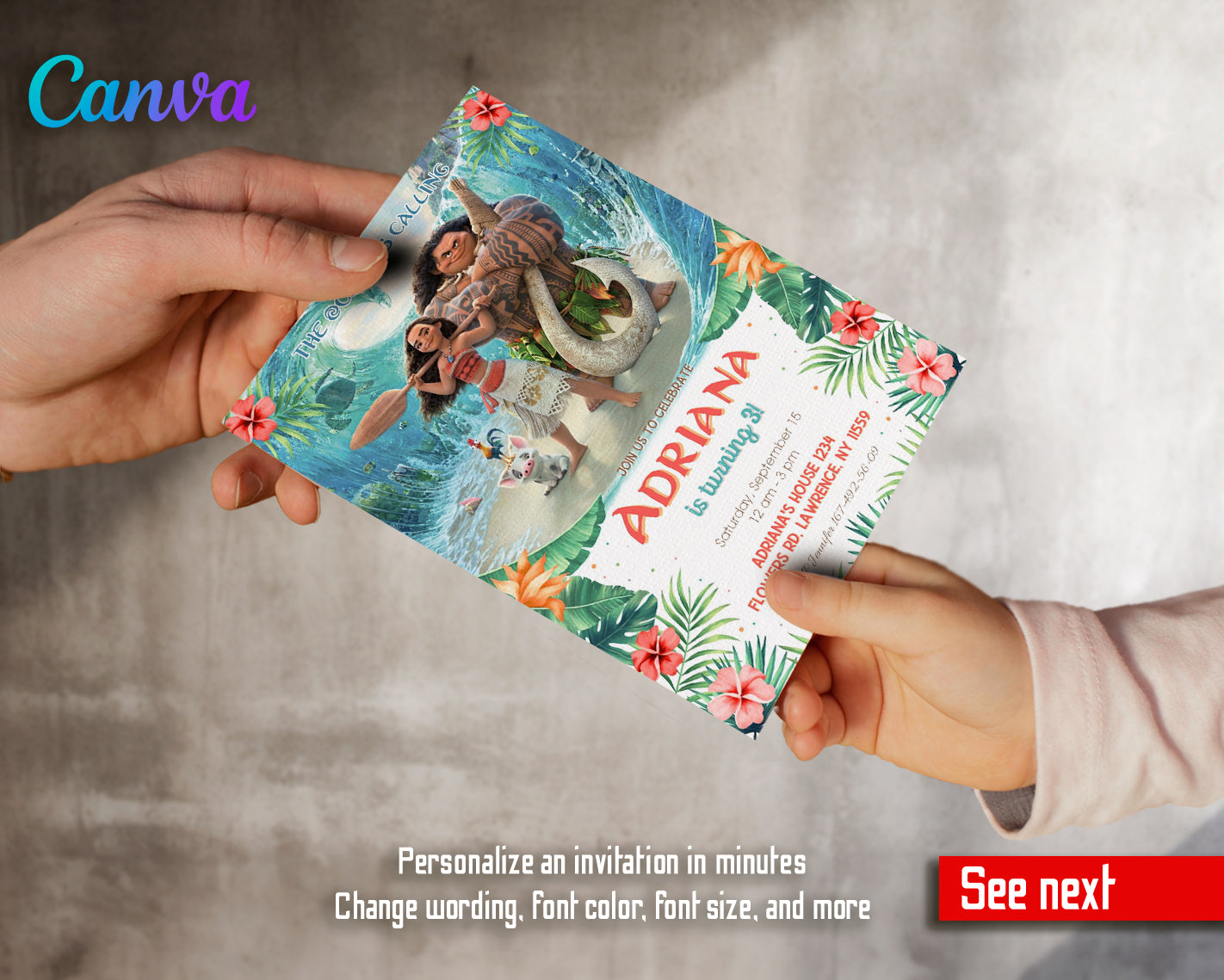 Moana Princess customizable invite template girl | instant download | Share or Print | KF039