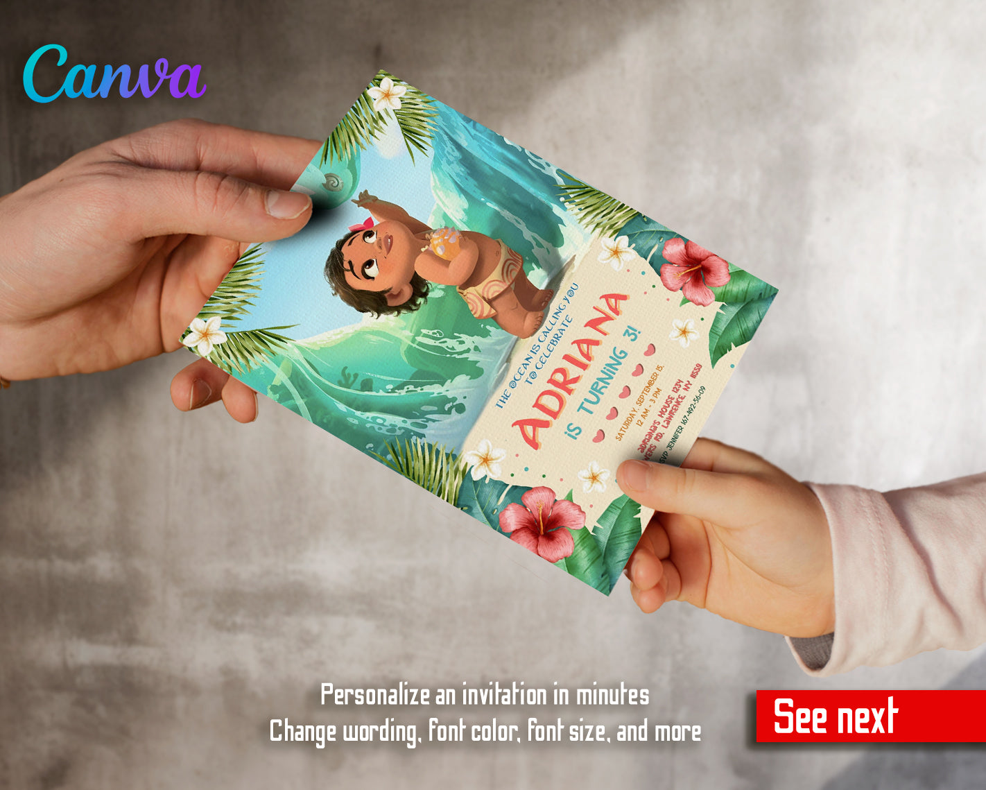 Moana Princess customizable invite template girl | instant download | Share or Print | UY273