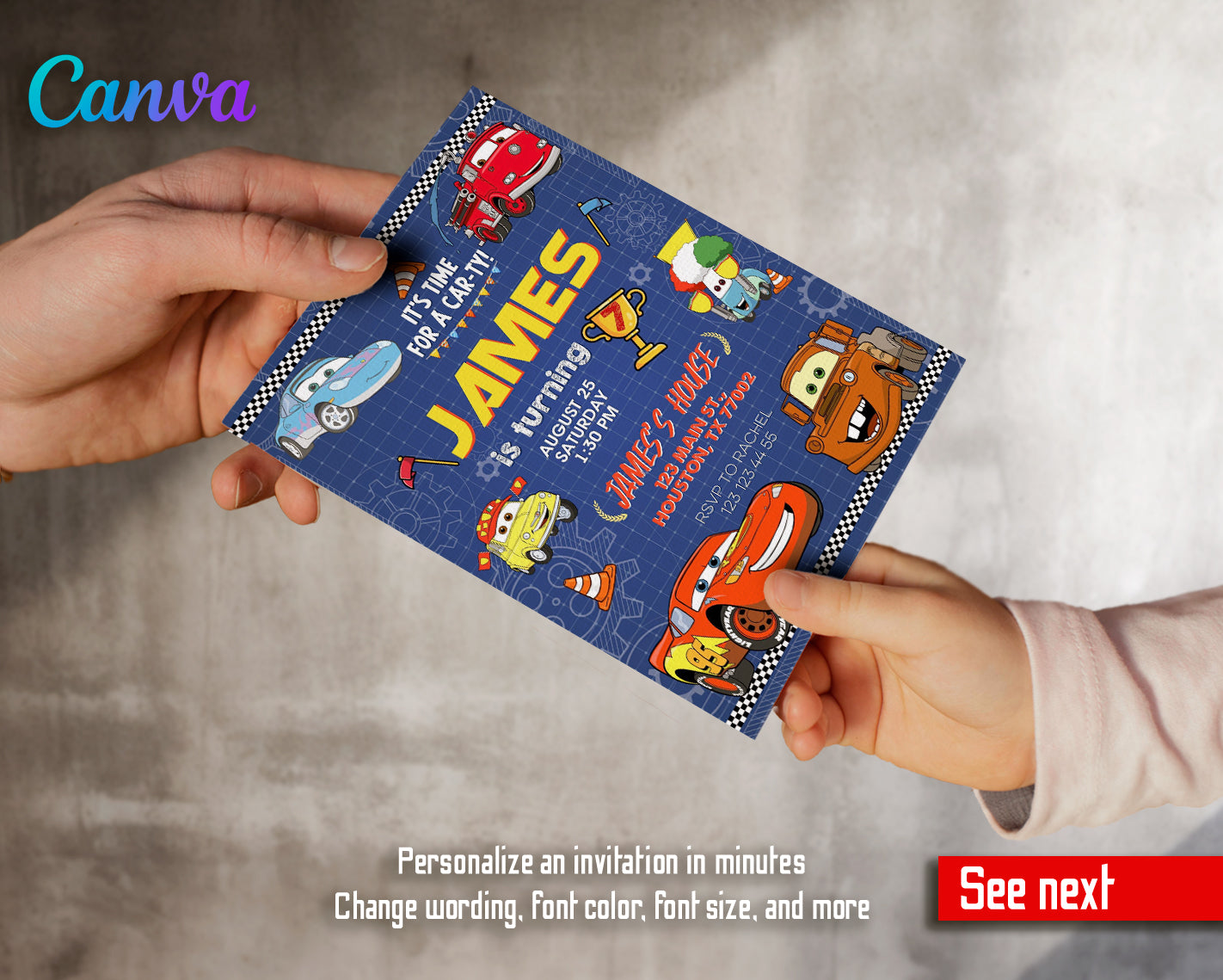 Cars Lighting McQueen customizable invite template | instant download | Share or Print | PZ091