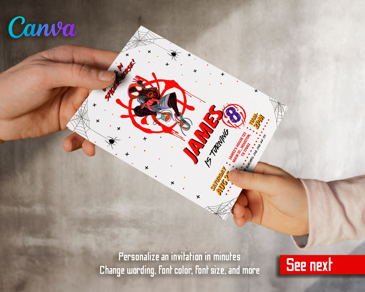 Spiderman Spider Verse customizable invite template | instant download | Share or Print | ZT420