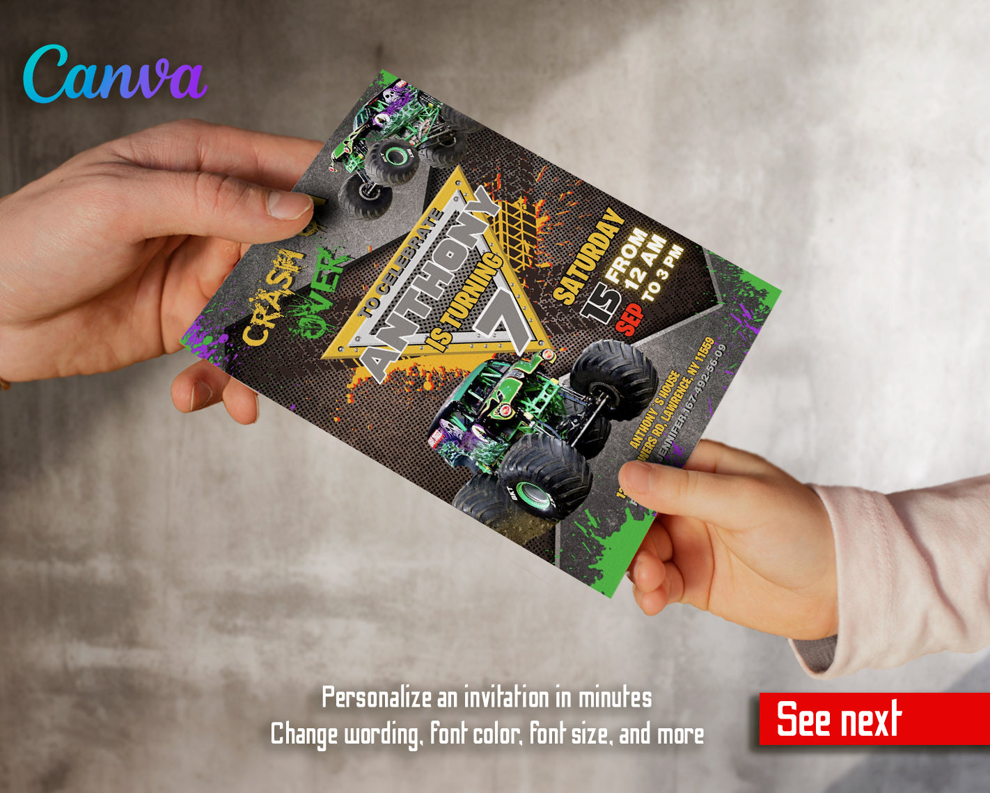 Monster Jam Grave Digger customizable invite template boy | instant download | Share or Print | MA485