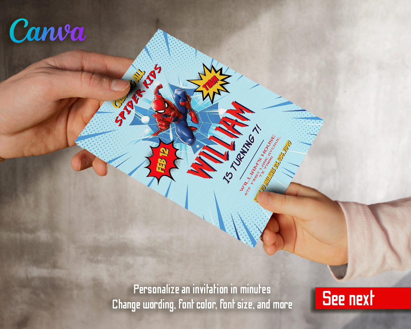 Spiderman customizable invite template | instant download | Share or Print | AB178