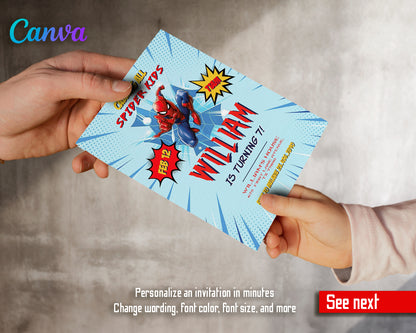 Spiderman customizable invite template | instant download | Share or Print | AB178