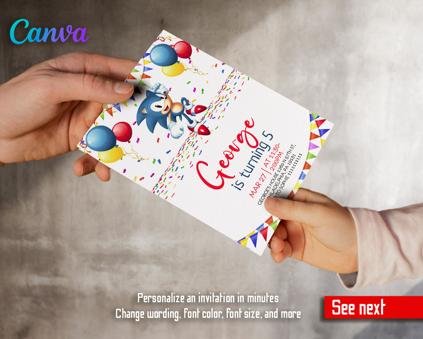 Sonic Hedgehog customizable invite template | instant download | Share or Print | NZ188