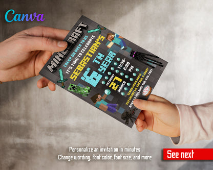 Minecraft customizable invite template | instant download | Share or Print | AW923