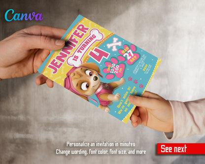 Paw Patrol customizable invite template girl | instant download | Share or Print | ER787