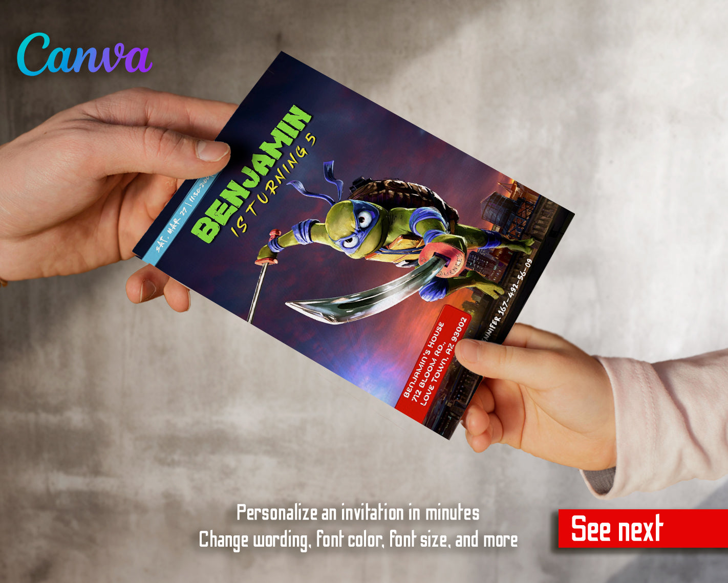 Teenage Mutant Ninja Turtles: Mutant Mayhem customizable invite template boy | instant download | Share or Print | DW261