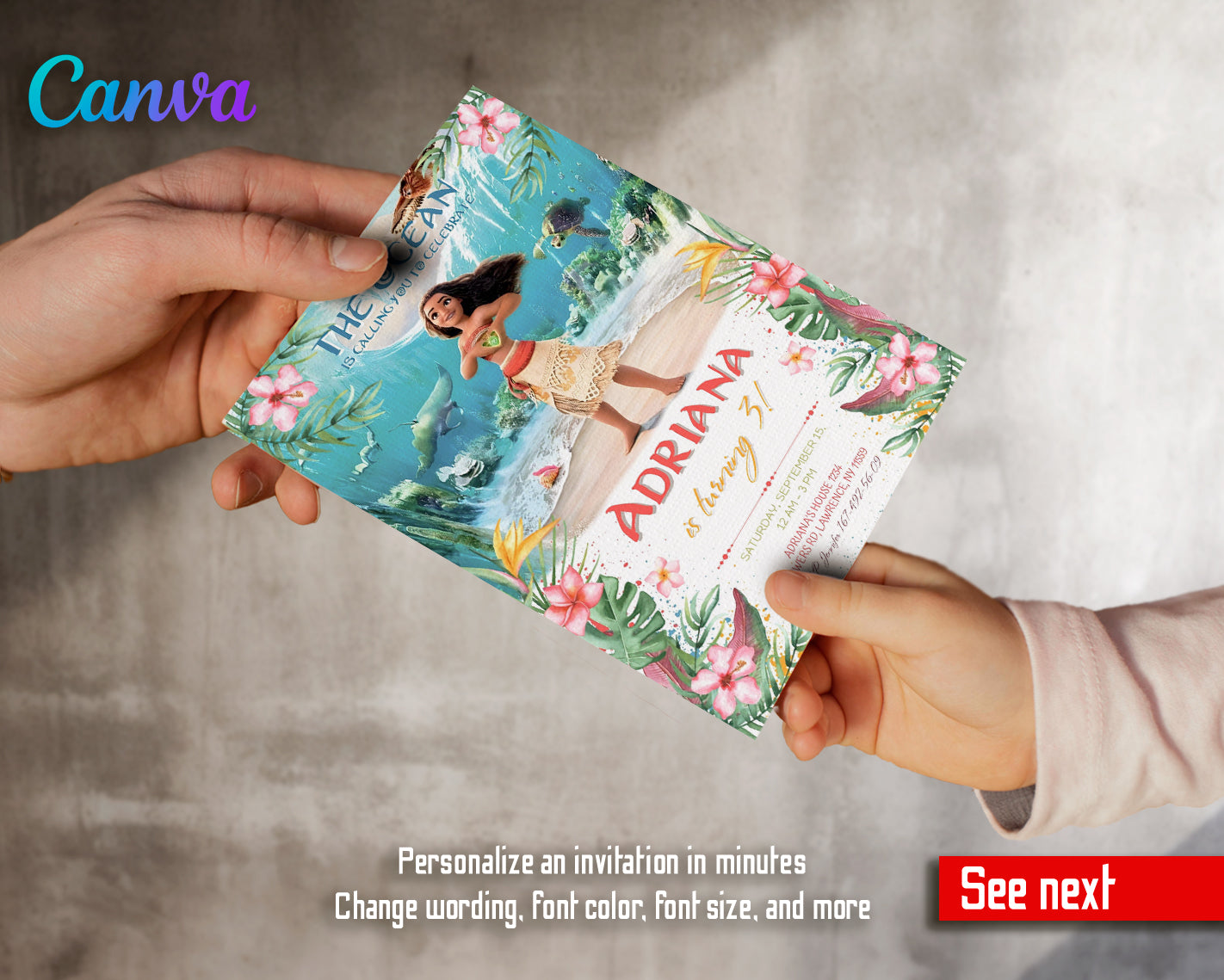 Moana Princess customizable invite template girl | instant download | Share or Print | OT885