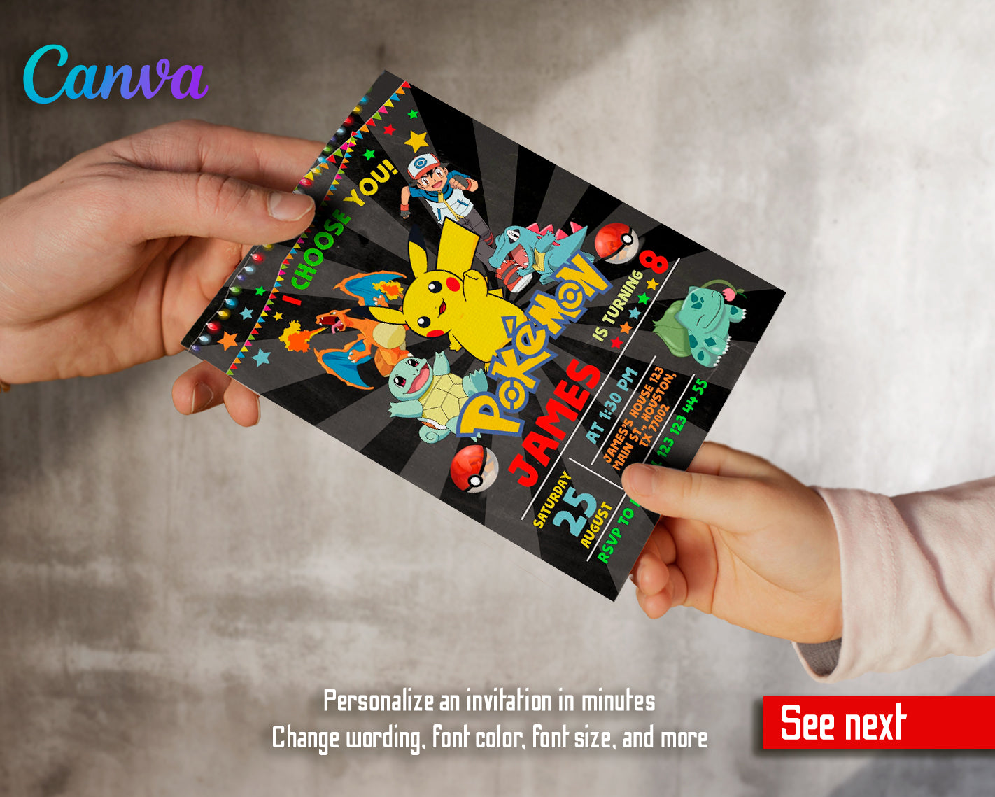 Pokemon customizable invite template | instant download | Share or Print | GF882