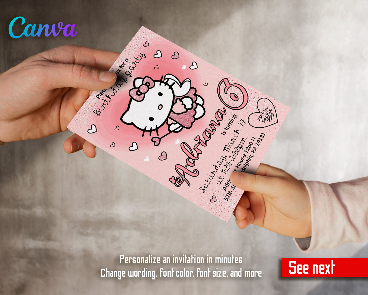 Hello Kitty customizable invite template girl | instant download | Share or Print | IQ525