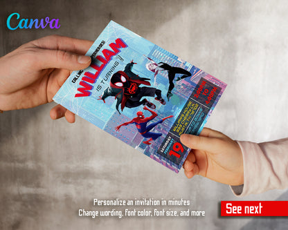 Spiderman Spider Verse customizable invite template | instant download | Share or Print | EE389