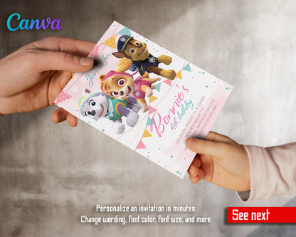 Paw Patrol customizable invite template girl | instant download | Share or Print | KO407